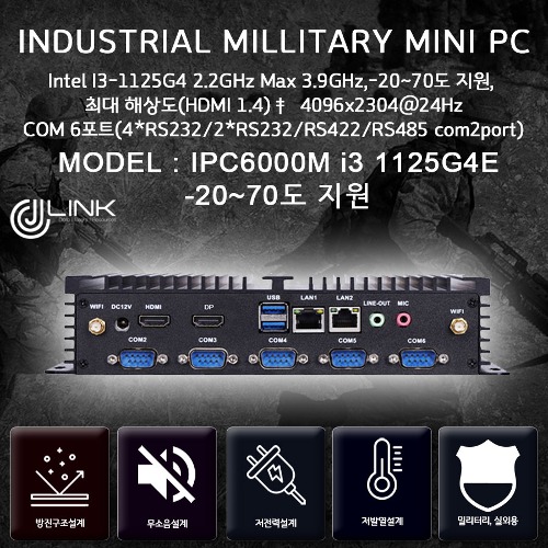 밀리터리 산업용컴퓨터 IPC6000M  i3-1125G4 11세대 -20~70도 지원 밀리터리 베어본 INDUSTRIAL PC